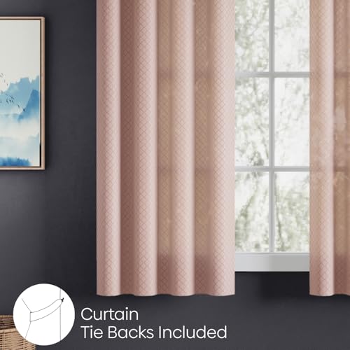 Image of haus & kinder Jacquard Sheer Window Curtains 5 Feet Long Pack of 2 Window Curtains, 5 Feet Curtains for Window, (Abstract Geometric Design, Warm Weave, 114x152cm)