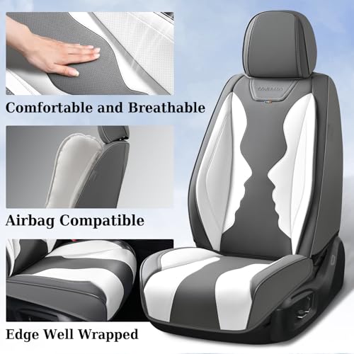 Image of Coverado Car Seat Covers Full Set, Seat Covers for Cars, Front Seat Covers and Back Seat Cover Waterproof Leather Automotive Seat Cover, Universal Car Interior Protectors Cushion for Most Cars