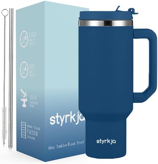 styrkja 40oz Tumbler with Straw and Lid and Handle, Thermal Cup with