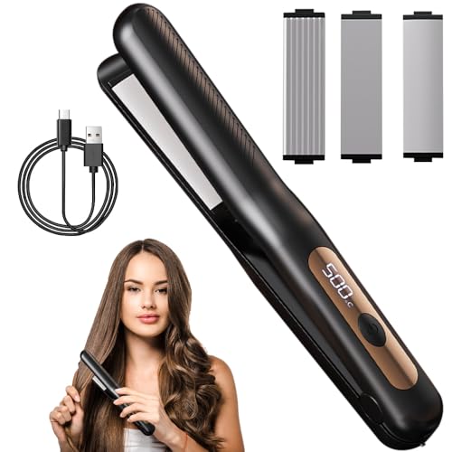 BIZOI Mini Piastra per Capelli, Ferro Arricciacapelli per Casa e Viaggio, 2 in 1 Mini Piastra e Arricciacapelli Portatile, USB 2 in 1 Hair Straightener con Temperature 3 Livelli per Lunghi, Corti