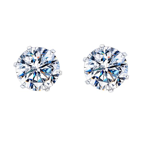 HighSpark Solitaire Stud Earrings 92.5 Sterling Silver Round Brilliant Cubic Zirconia Tops for Men, Women, Boys and Girls | Silver 3mm