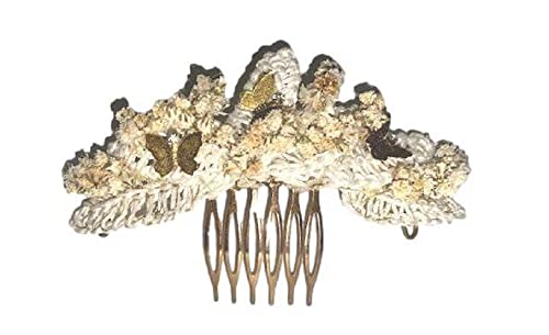 COMPLEMENTO PARA EL PELO, PEINECILLO PARA NOVIAS, NIÑAS DE COMUNIÓN O ARRAS. HECHO 100% A MANO, HOJAS DE CROCHET, POMOS DE FLORES PERSERVADAS CON DETALLES DE MARIPOSA CON SWAROVSKI