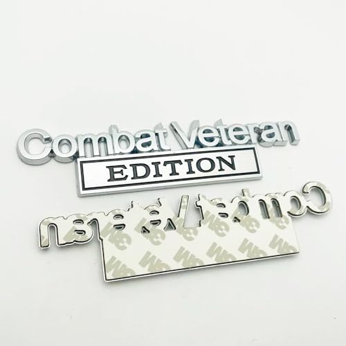 Image of Pair Set Combat Veteran Edition Emblem 3D Badge Raised Decals Exterior Truck Stickers Replacement for Universal Vehicle, SUV, Motorcycle, (Silver Black)