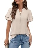 Gaharu Work Blouses: Professional Office Shirts - Zipper V Neck Tunic Tops for Business Women - Summer Formal Wear for Teachers & Assistants Cream Apricot M