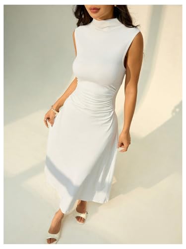 Floerns Women's Sleeveless Mock Neck Long Dress Ruched A Line Church Maxi Dresses4