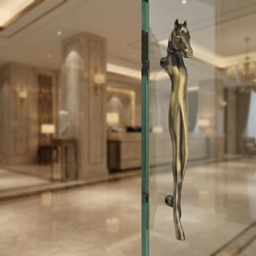 Image of GLOXY Premium Antique 12 inch Horse Shaped Main Door Handle with 8 inch Hole-to-Hole Spacing - Decorative Push & Pull Aluminium Wooden & Glass Door Handle for Home, Hotel, Office & Banquet Hall - Pack of 1