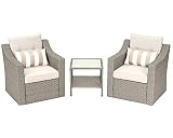 SOLAURA 3-Piece Outdoor Furniture Set All-Weather Grey Wicker Bistro Set Patio Chairs with Glass-Top