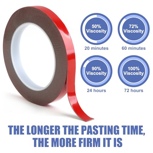 Double Sided Tape 12mm × 5m Heavy Duty Waterproof Tape Extra Strong Mounting Tape Sticky Pads Double Sided Automotive Tapes Heat-Resistant Tapes for Vehicles Number Plates LED Strips Picture Hanging - Image 3