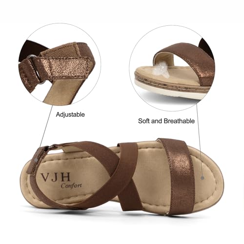 Image of VJH confort Women's Flat Sandals, Comfort Slip-on Elastic Ankle Strap Slingback Light Weight Casual Walking Sandals