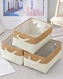 Cajas Almacenaje de Tela, 3 Piezas Cestas de Almacenamiento de Tela con Asas,Cestas de Organizdoras de Grandes de Plegable,...