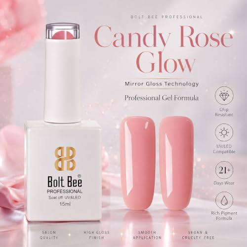 Image of BOLT BEE 15ML Gel Nail Polish 1Pc Clear Pink Glitter Nail Polish Soak Off UV LED Nail Gel Polish Nail Art Starter Manicure Salon DIY at Home, 0.5 OZ (1) (100)
