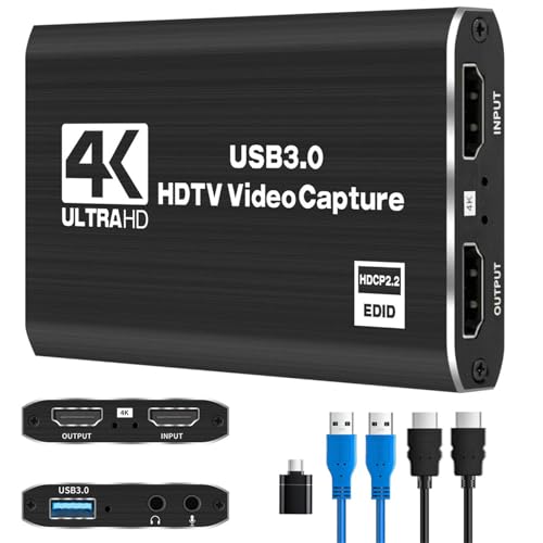 4K Audio Video Capture Card, Full HD 1080P HDMI USB 3.0 Video Capture Device for Game Recording, Live Streaming Broadcasting, Online Teaching