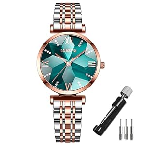 NIBOSI Women’s Ceramic White Simple Wrist Watch, Waterproof, Analog, Quartz, Brand, Stylish, Casual, Business, Stainless Steel, Women’s, High Quality, Gift for Her, NI2529 Green, Bracelet Type
