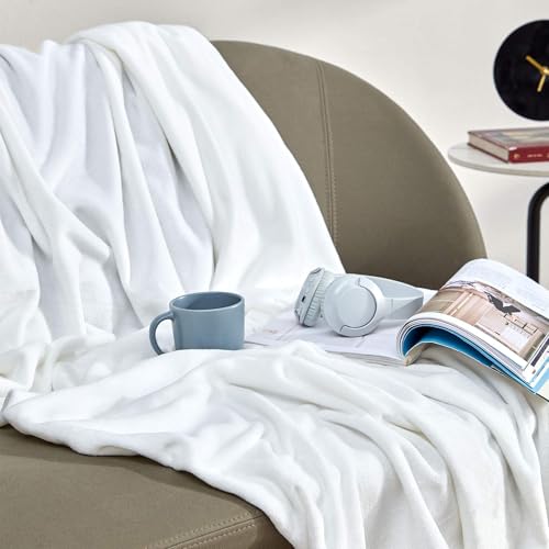 SLEEP ZONE White Fleece Blanket Super Soft Cozy Throw...