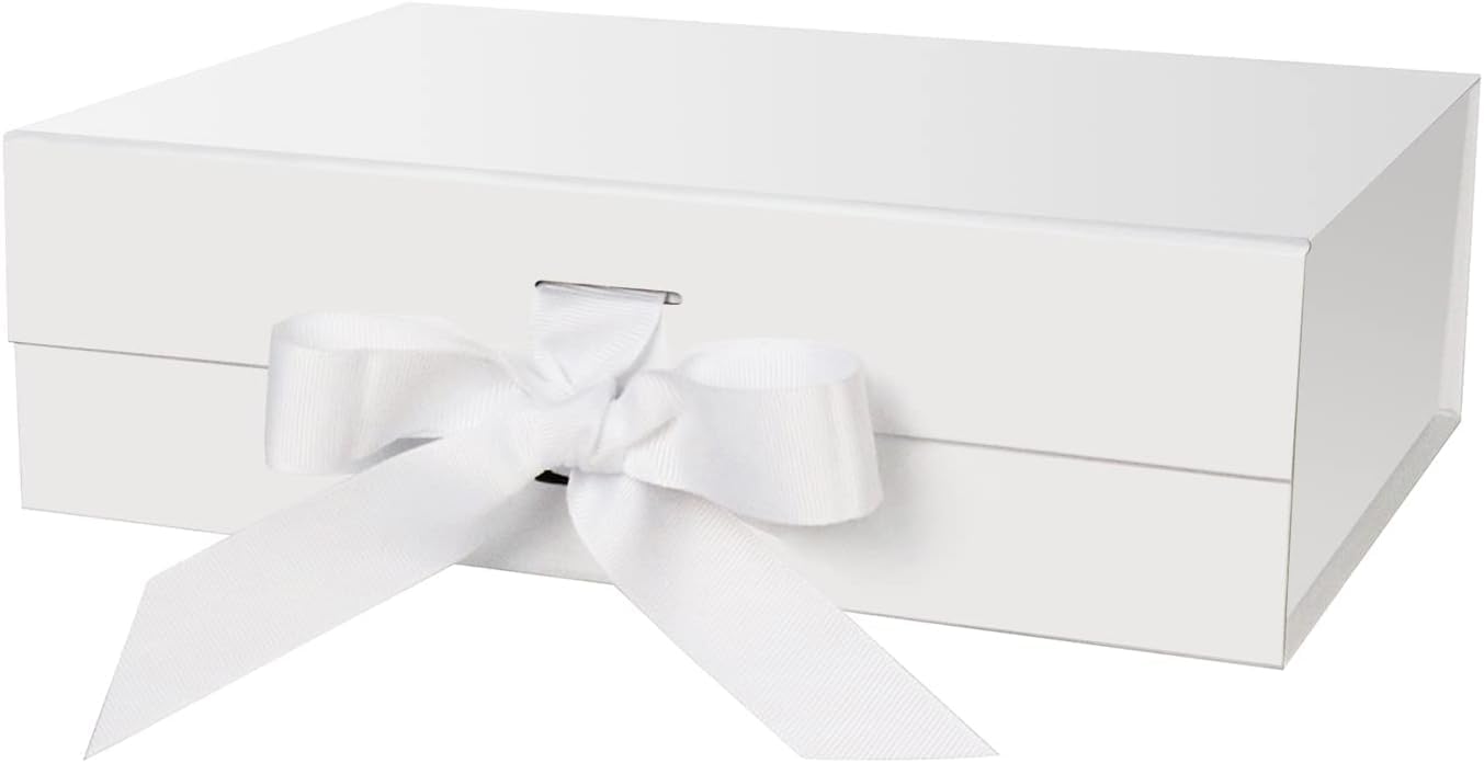 VRB Dec 1Pcs Multipurpose Gift Box Decorative Folding Paper Gift Box with Ribbon,gift box for packing,hamper boxes,gift boxes for Return Gifting,Storage,Engagement,Wedding (1 Pcs White Rigid Box)