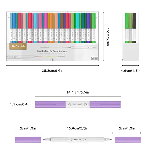 Realike Dual Tip Pens For Cricut Maker 3/Maker/Explore 3/Air 2/Air, Dual Tip Marker Pens Set Of 48 Pack Fine Point Pen Writing Drawing Accessories For Cricut Machine (0.4 Tip & 1.0 Tip) #TOP4