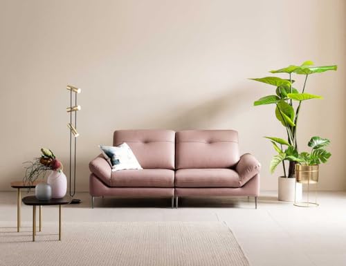 Image of Fabrique David Leatherette Sturdy Look 3 Seater Sofa Set with Puffy Light Pink | Luxury Comfortable Furniture Perfect for Home Guests Office & Living Room | Stainless Steel Legs