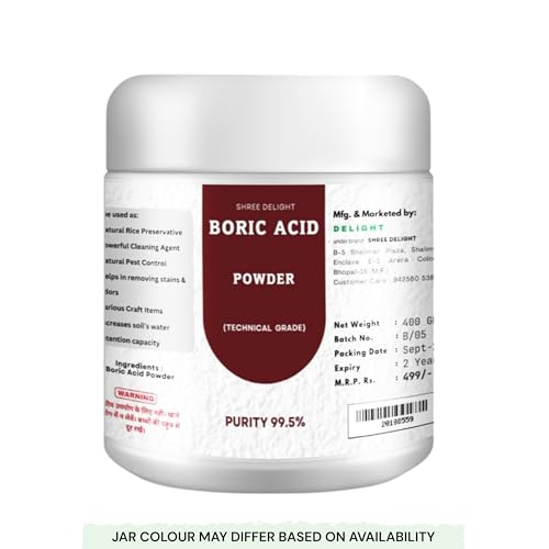 Image of Boric Acid Powder (400GM) - Carrom Board Powder, Natural Pest Control, Rice Preservation, Cleaning Agent for Home, Kitchen, Bathroom - Cockroach, Ant, Termite, Insect Control, Woodworm & Mold Removal