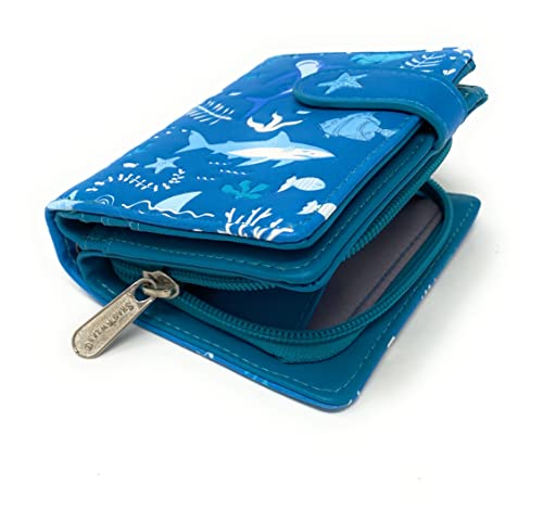 Shag Wear Shark Pattern Wallet for Women and Teen Girls Vegan Faux Leather Small 4.5" Teal3