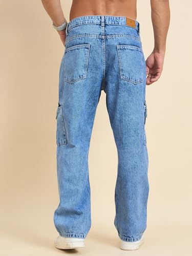 Image of STUDIO NEXX Men's Baggy fit Denim Cargo Pants |Non Stretchable| Wide Leg Jeans| Cargo Jeans|Baggy Cargos for Men