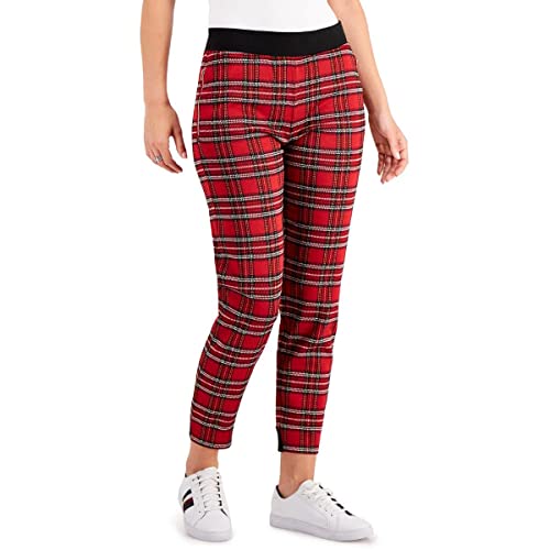 Tommy Hilfiger Womens Plaid Pull On Skinny Pants Red XXL
