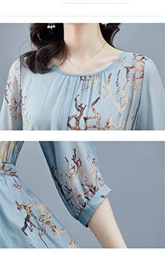 Robe d'été ample en bleu avec col rond pour femme en taille 4XL - 5