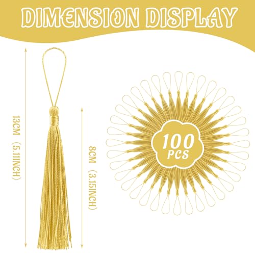 Image of 100 Pcs Bookmark Tassels Bulk Champagne Gold Soft Craft Silky Handmade Mini Tassels for Jewelry Making with Loops for DIY Craft Accessory Dress Decoration