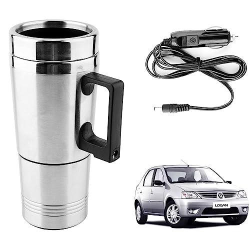 Image of Oshotto 12V Stainless Steel Car Heating Kettle /Mug, Travel Friendly electric Tea /Coffee maker Compatible with Mahindra Logan (300ml) - Silver