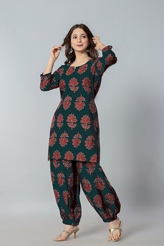 Image of rytras Women Pure Cotton Printed Straight Kurta Set with Palazzo Pants - Ethnic Wear