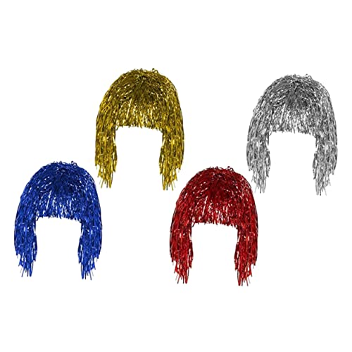 OSOLADY 4個ファッショナブルなフォイル ティンセル ウィッグ ユニ ディスコ パーティー用 仮装 コスプレ ヘアアクセサリー ショート ウィッグ