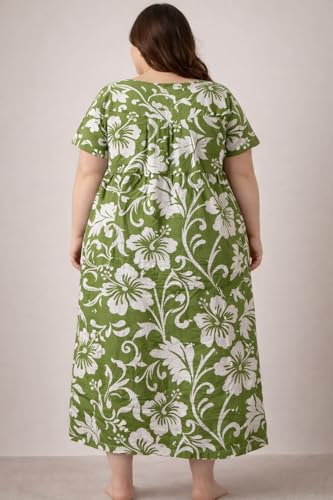 Image of OFEEFAN Women's Plus Size Cotton Nighty, Printed Full Length Maxi Night Gown, Soft Breathable Nightdress Sleepwear for Curvy Women, 3XL to 7XL