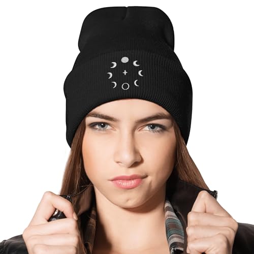 Image of Embroidery Goth Beanie Knit Hats for Men & Women, Embroidery Winter Hats Skull Cap