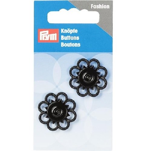 Prym – Botones de presión Coser Flor 25 mm, Negro, 9,3 x 4,9 x 0,5 cm