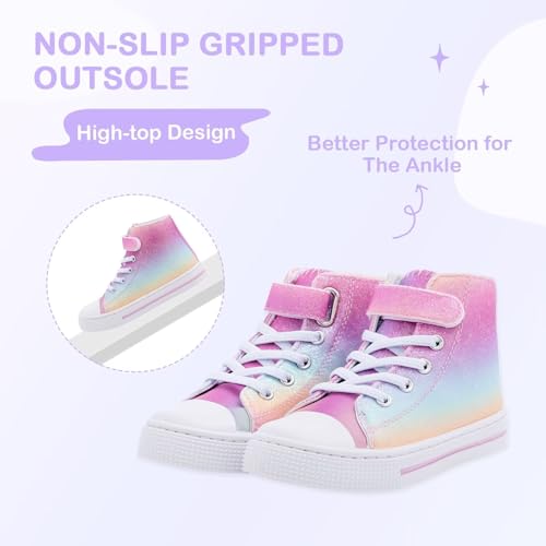 EUXTERPA Kids High Top Shoes Toddler Canvas Sneakers Girls Casual Walking Sports Shoe, Pink Gradient, Big Kid Size 1