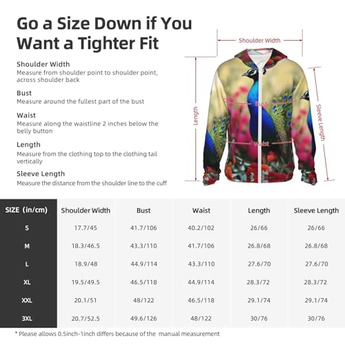 UPF 50+ Sun Protection Hoodie Rash Guard Long Sleeve Sun Shirt Peacock flowers UV Shirt Full Zip Jacket2