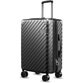 LUGGEX Luggage with Spinner Wheels, Polycarbonate Expandable Hard Shell Suitcase, Carry On 20 Inch, Black