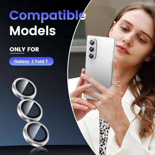 Image of TechTrendz Camera Lens Protector Ring for Samsung Galaxy Z Fold 7 Camera Aluminum Alloy Rings, Ultra-HD Full Coverage Anti Scratch Metal Ring, Z Fold 7 Camera Lens Protector (3 Ring Included) (Silver)