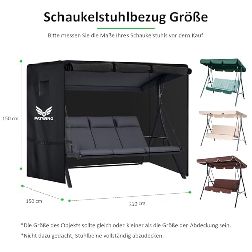 PATWING Hollywoodschaukel Abdeckung 3-4Sitzer,Gartenschaukel Abdeckplane,Reißfest 600D Oxford Hollywoodschaukel Schutzhülle Wasserdicht,Winddicht,für Gartenschaukel,Gartenmöbel