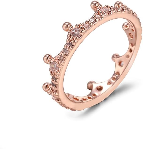Crown Ring Colored Rose Gold White Zirconia Cubic Zirconia Ladies Birthday Gift Promise Wedding Timeless Sparkling Crown Crystal Ring In Rose 10