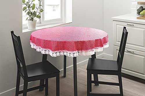 Image of The Furnishing Tree Round Shaped Center Table Cover WxL 48x48 inches with White Border lace