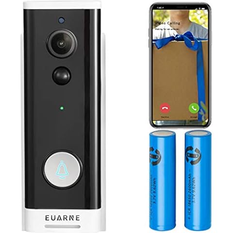 EUARNE WiFi Video Doorbell Wireless Door Security Battery Camera, PIR Motion Detection, Night Vision 720P Two-Way Audio, Only Works with 2.4GHz WiFi Cover
