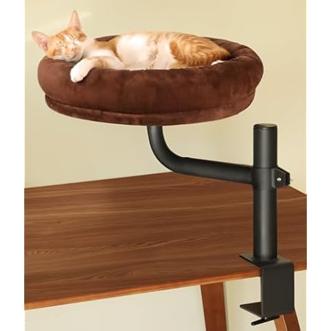 stohot Desk Cat Bed for Indoor Cats, Large Cat Kitten Bed Hammock for Home Office Workspace with Adjustable Mount & 360° Rotation Arm, Small Cute Raised Round Cat Pet Bed Cat Window (20"x17") Cover