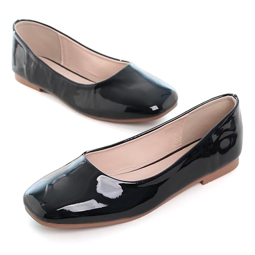 Image of ChaiRong Zhou Women Square Toe Ballets Flats Comfort Slip On Walking Shoes for Driving