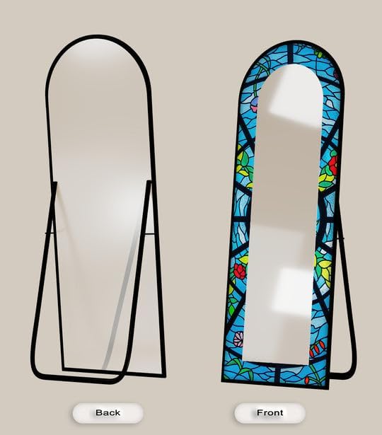 23,5’’W x 67’’H Blue Stained - Floor Mirror Arched Full Lenght Mirror - Arch Full Body Stained Floor Mirror with Black Frame with Silver Frame