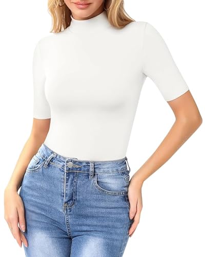 Image of MANGOPOP Women's Mock Turtle Neck Slim Fit 3 /4 Sleeve T-Shirt