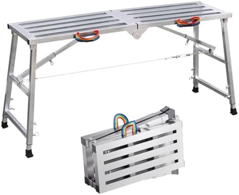Adjustable Scaffolding Platform, 880 lbs Capacity, Portable Folding Steel Ladder, Multi-Function Workbench for Cleaning, High Walls & Trim, 140x40cm, Durable & Safe