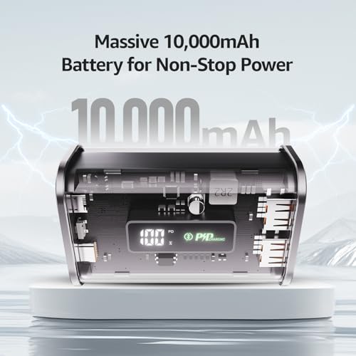 Image of itel Star 110F 10,000mAh Powerbank | Transparent Design | 22.5W Fast Charging | AIOT Device Compatible | LED Display | Multiport Output & Input | Type-C & Micro USB | for Android, iPhone | Black