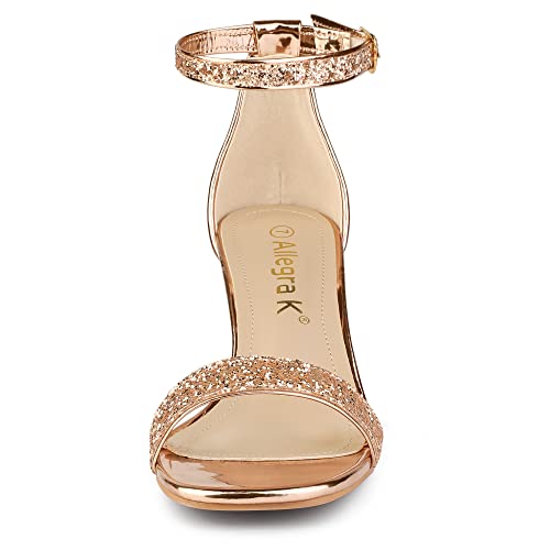 Allegra K Women's Glitter Ankle Strap Chunky Heeled Rose Gold Sandals 9 M US