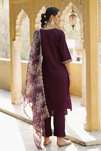 Image of VredeVogel Kurta Set with Dupatta | Embroidered Viscose Rayon Kurta Pant Set for Women | Women's Ethnic Casual Kurti Set