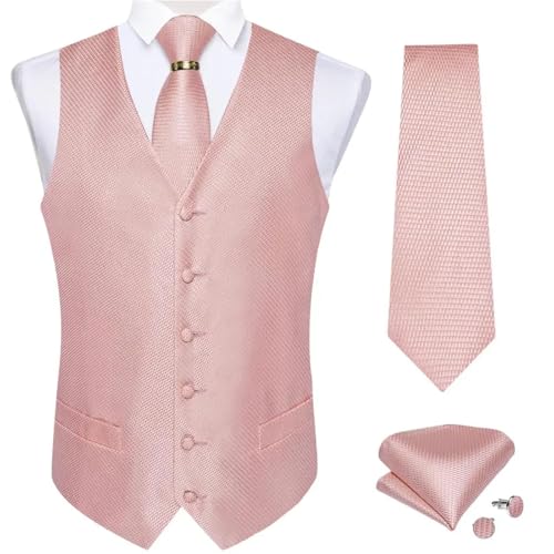 Men’s Slim Fit Suit Vest and Tie Set – Solid Color Wedding Waistcoat Suit with Decorative Gold Ring3